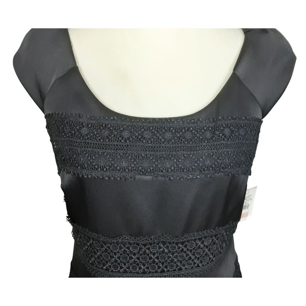 S.L. Fashions Womens Black Lace Satin Cap Sleeve Dress Size 6 Elegant Formal - Picture 5 of 12